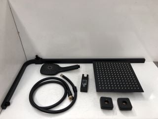 RISER RAIL KIT IN BLACK WITH SQUARE FIXED SHOWER HEAD, HANDSET & HOSE - RRP £185: LOCATION - R2