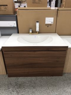 (COLLECTION ONLY) DURAVIT WALL HUNG 1 DRAWER SINK UNIT IN MAT WALNUT WITH MATCHING 800 X 540MM VESSEL BASIN TOP COMPLETE WITH A WALL MOUNTED BASIN MIXER IN CHROME - RRP £2448: LOCATION - C2