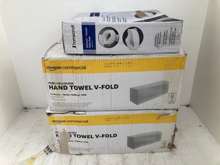 2 X BOXES OF PURE CELLULOSE V-FOLD HAND TOWELS TO ALSO INCLUDE HOMECRAFT SAVANAH RAISED TOILET SEAT: LOCATION - E13