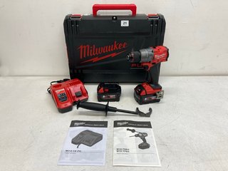 MILWAUKEE M18 FUEL COMBI DRILL KIT INCLUDING 2 X 5.0AH RED-LITHIUM BATTERIES AND MILWAUKEE RAPID CHARGER(M12-18FC) - RRP £299: LOCATION - BOOTH