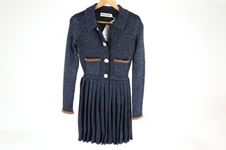SELF-PORTRAIT NAVY KNIT COLLAR MINI DRESS - SIZE SMALL - RRP £400: LOCATION - BOOTH