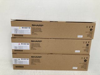 3 X ASSORTED SHARP TONER CARTRIDGES TO INCLUDE SHARP MX-62GT-YB TONER CARTRIDGE IN YELLOW: LOCATION - H6