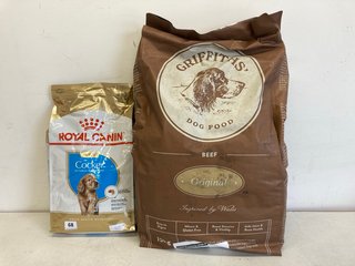 ROYAL CANIN 3KG COCKER DRY DOG FOOD - BBE 09.04.2025 TO ALSO INCLUDE GRIFFITHS 15KG ORIGINAL DRY DOG FOOD IN BEEF FLAVOUR - BBE 11.12.2024: LOCATION - WH1