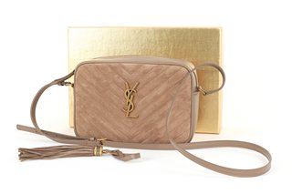 YVES SAINT LAURENT LOU-IN QUILTED LEATHER TASSEL CROSSBODY BAG IN GREYISH BROWN - RRP £1,350: LOCATION - BOOTH