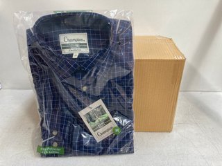 6 X CHAMPIONS MENS EASY CARE CLASSIC FIT LONG SLEEVED SHIRTS IN NAVY & OLIVE - SIZE UK MEDIUM & 3X-LARGE: LOCATION - WH2