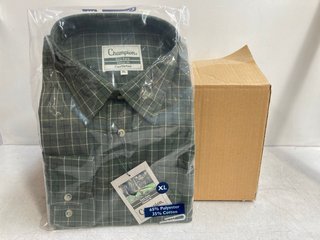 6 X CHAMPION MENS EASY CARE CLASSIC FIT LONG SLEEVED SHIRTS IN OLIVE - SIZE UK X-LARGE: LOCATION - WH2