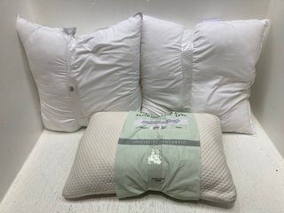 2 X JOHN LEWIS & PARTNERS SOFT TOUCH WASHABLE SQUARE PILLOWS TO ALSO INCLUDE CLUSTER MEMORY FOAM SUPPORT PILLOW: LOCATION - G3