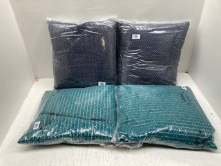 4 X ASSORTED DECORATIVE LOUNGE/BEDROOM CUSHIONS IN GREEN & NAVY: LOCATION - G4