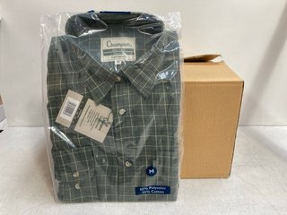 6 X CHAMPION MENS EASY CARE CLASSIC FIT LONG SLEEVED SHIRTS IN OLIVE - SIZE UK MEDIUM: LOCATION - WH2