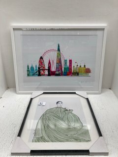 JOHN LEWIS & PARTNERS 'GREEN DRESS' CANVAS BY LA POIRE TO ALSO INCLUDE JOHN LEWIS & PARTNERS MEDIUM 'LONDON SKYLINE' CANVAS BY IIONA DREW - COMBINED RRP £170: LOCATION - G5