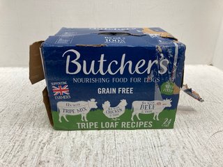 24 PACK BUTCHERS CANNED DOG FOOD IN VARIOUS FLAVOURS - BBE 06.2026: LOCATION - G13