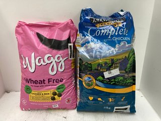 WAGG 12KG WHEAT FREE DRY DOG FOOD IN CHICKEN & RICE FLAVOUR - BBE 21.03.2025 TO ALSO INCLUDE ARKWRIGHTS 15KG SENSITIVE COMPLETE DRY DOG FOOD IN CHICKEN FLAVOUR - BBE 12.2024: LOCATION - F16
