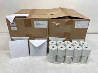 4 X BOXES OF GUMMED BANKERS WOBURN ENVELOPES IN WHITE TO ALSO INCLUDE QTY OF WHITE CARD MACHINE RECEIPT ROLLS: LOCATION - WH3
