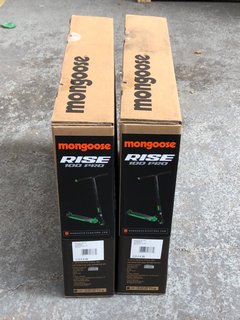 2 X MONGOOSE RISE 100 PRO SCOOTERS IN GREEN/BLACK - RRP £140: LOCATION - AR7