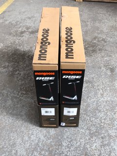2 X MONGOOSE RISE 100 SCOOTERS IN WHITE/BLACK - RRP £160: LOCATION - AR7