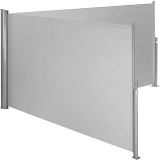 DOUBLE SIDED GARDEN PRIVACY SCREEN WITH RETRACTABLE AWNING, GREY RRP - £179: LOCATION - A6
