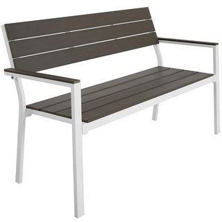 2 SEATER GARDEN BENCH WITH ALUMINIUM FRAME IN LIGHT GREY/WHITE RRP - £134: LOCATION - A5