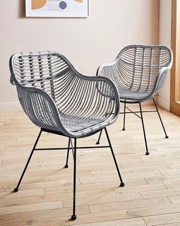EMILIO PAIR OF RATTAN DINING CHAIRS IN GREY - RRP £279: LOCATION - B3
