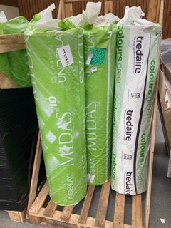 PALLET OF 5 X ROLLS OF MIDAS 10 CARPENTER UNDERLAY 11M X 1.37M X 10MM 75M2 IN TOTAL TO INCLUDE TREDAIRE COLOURS GREEN 10.96M2 TOTAL - TOTAL COMBINED RRP £303: LOCATION - B1 (KERBSIDE PALLET DELIVERY)