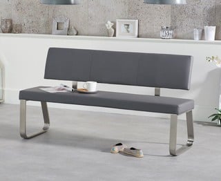 AUSTIN/ALVIN LARGE GREY FAUX LEATHER BENCH WITH BACK - RRP £399: LOCATION - C3