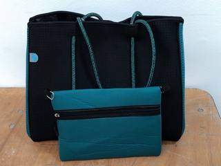 2 X CHUCHKA FERN TOTE BAGS IN BLACK/GREEN - COMBINED RRP £186: LOCATION - D2