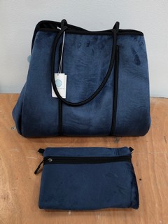 2 X CHUCHKA ELI TOTE BAGS IN BLUE VELVET - COMBINED RRP £218: LOCATION - D2