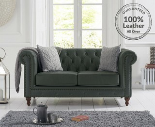 WESTMINSTER CHESTERFIELD STYLE COMPACT 2 SEATER SOFA IN GREY LEATHER: LOCATION - C4