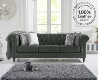 WESTMINSTER CHESTERFIELD STYLE 3 SEATER SOFA IN GREY LEATHER: LOCATION - C4