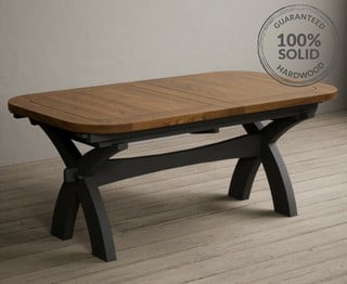 ATLAS/STONELEIGH X CROSS LEG DOUBLE EXTENTION TABLE - CHARCOAL PAINTED - RRP £1299: LOCATION - C4