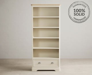 BURFORD SOLID OAK TALL BOOKCASE IN SOLID OAK AND IVORY CREAM FINISH - RRP £429: LOCATION - PB