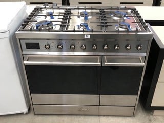 SMEG SYMPHONY 90CM GAS RANGE COOKER IN STAINLESS STEEL AND BLACK : MODEL SY92PX9 - RRP £2017: LOCATION - A1