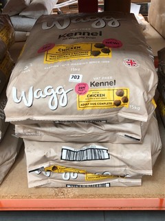4 X 15KG BAGS OF WAGG KENNEL WORKING DOG FOOD IN CHICKEN FLAVOUR ( B.B DATE 30.3.2024 ): LOCATION - CR