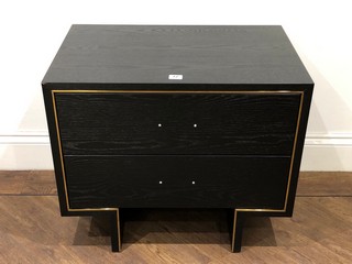 2 DRAWER WIDE BEDSIDE TABLE IN BLACK ASH VENEER AND BRASS: LOCATION - A2