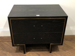 2 DRAWER WIDE BEDSIDE TABLE IN BLACK ASH VENEER AND BRASS: LOCATION - A2