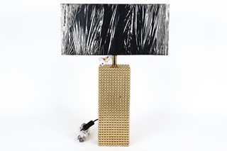 LARGE TABLE LAMP IN POLISHED BRASS AND BLACK SHADE: LOCATION - A2