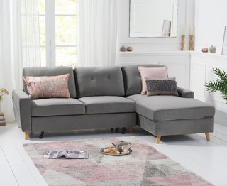 FLORENCE RIGHT FACING CHAISE SOFA BED GREY VELVET - RRP £1299: LOCATION - C2