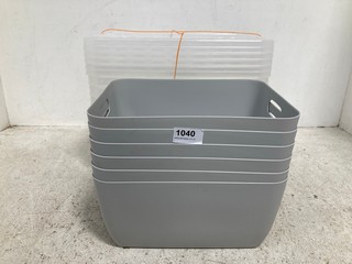QTY OF ASSORTED STORAGE ITEMS TO INCLUDE GREY BASIC TUBS AND CLEAR PLASTIC BOXES W/ LIDS: LOCATION - G0