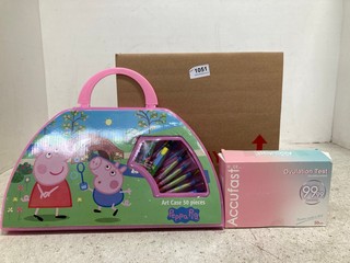QTY OF ASSORTED ITEMS TO INCLUDE PEPPA PIG 50 PIECE ART CASE AND TOMMEE TIPPEE MADE FOR ME IN-BRA WEARABLE BREAST PUMP: LOCATION - G0