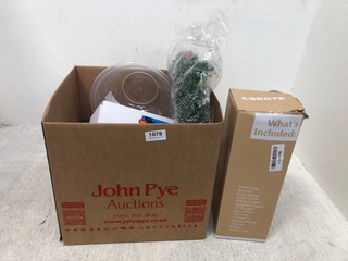QTY OF ASSORTED ITEMS TO INCLUDE CHRISTMAS WREATH AND CHARITY DONATION TINS: LOCATION - G1
