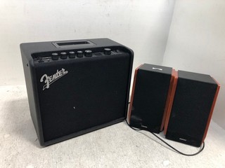 FENDER ELECTRIC GUITAR AMP TO INCLUDE 2 X EDIFIER SPEAKERS (PLUG CUT OFF): LOCATION - G7