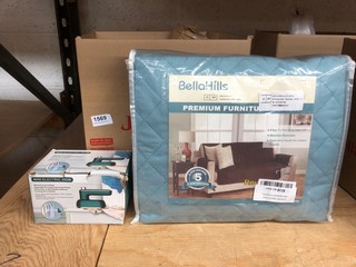 QTY OF ASSORTED HOUSEHOLD ITEMS TO INCLUDE BELL HILLS PREMIUM FURNITURE COVER IN BLUE: LOCATION - H4