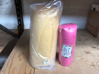 FLEECE BLANKET IN PINK TO INCLUDE MUSTARD YELLOW THROW: LOCATION - H3