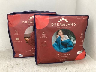 2 X DREAMLAND HEATED BLANKETS TO INCLUDE TERRACOTTA SILKY SOFT FAUX FUR AND TEAL LUXURY VELVET PLUSH MATERIALS: LOCATION - E18