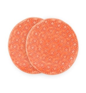 QTY OF NADIYA SIDE PLATE EMBOSSED RED SET (2 X 12): LOCATION - E2