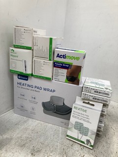 QTY OF HEALTHCARE ITEMS TO INCLUDE DUERER HEATING PAD WRAP AND ACTIMOVE PATELLA ADJUSTABLE STRAP: LOCATION - F8