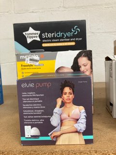 3 X ASSORTED ITEMS TO INCLUDE MEDELA DOUBLE ELECTRIC BREAST PUMPS, ELVIE BREAST PUMPS & TOMMEE TIPPEE STERI DRYER: LOCATION - BR2