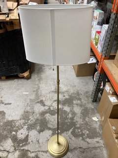BRUSHED CHROME FLOOR STANDING LAMP WITH NATURAL COLOUR SHADE: LOCATION - BR4