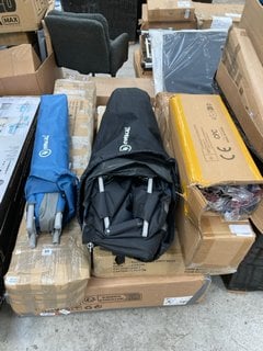 PALLET OF ASSORTED ITEMS TO INCLUDE CARRINGTON GREY DESK & HOME CALL BLUE FOLD OUT CAMP CHAIR IN CARRY BAG: LOCATION - A3 (KERBSIDE PALLET DELIVERY)