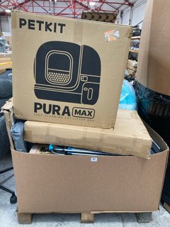 PALLET OF ASSORTED ITEMS TO INCLUDE PURA MAX SELF CLEANING CAT LITTER BOX & FOLD OUT CLOTHES AIRER: LOCATION - A4 (KERBSIDE PALLET DELIVERY)