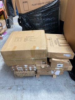 PALLET OF ASSORTED ITEMS TO INCLUDE ARPHALSE OAK FINISH CUPBOARD UNIT & PERFORMANCE HEALTH OVER BED TABLE ON CASTERS: LOCATION - A4 (KERBSIDE PALLET DELIVERY)